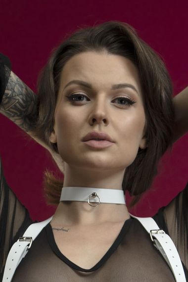 Чокер з кільцем для повідця Feral Feelings - Choker білий, натуральна шкіра, Білий