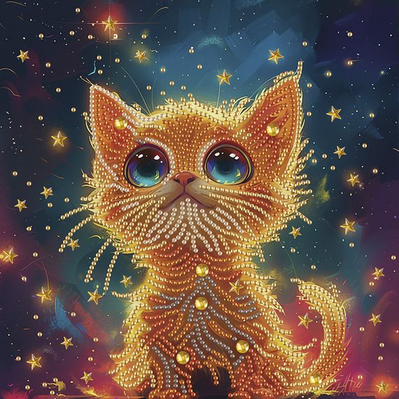 Алмазная мозаика "Голубоглазый котенок" BH009 неполная выкладка 25х25 см