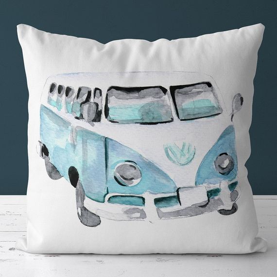 Подушка габардинова з принтом Volkswagen хіпімобіль 30x30 (3P_CASA054)