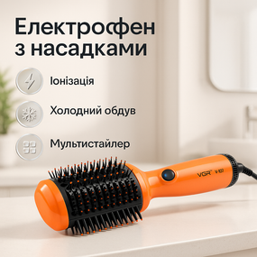 Фен для сушіння волосся з насадкою, Фен-гребінець для створення зачіски, Хороший потужний фен HB-25