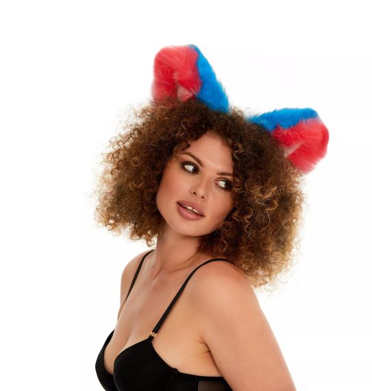 Меховые ушки кошки трехцветные: Ярко-голубой, ярко-розовый, белый OKOVA sexstyle | Зображення 2