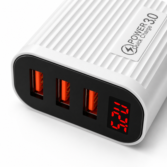 Зарядное устройство 220В 3.0А 12Вт 5В USBx3 QC3.0 Quick Charger LCD 36-2S | Зображення 3