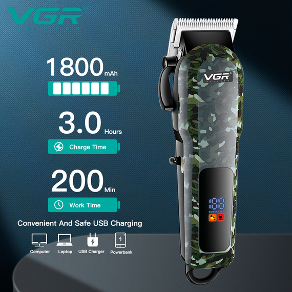 Акумуляторна машинка для стрижки VGR V-665 , 4 насадки, регулятор висоти, LED дисплей | Зображення 6