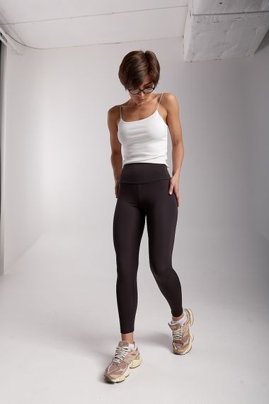 Утеплені жіночі лосини з утягуючим поясом - темно-коричневий цвет, XS (є розміри) | Зображення 2