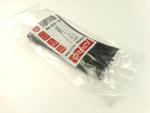 Хомут пластиковий APRO 150х4 (100 шт. в уп.) чорний, 1 ПАКОВКА (CT-B4150)