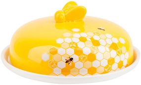 Блюдо керамічне "Sweet Honey" Ø23см для млинців з кришкою, біле з жовтим