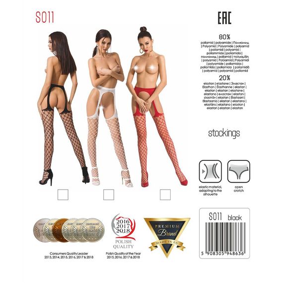 Сітчасті панчохи-стокінги Passion S011 One Size, Red, імітація гартерів, відкритий доступ | Зображення 4