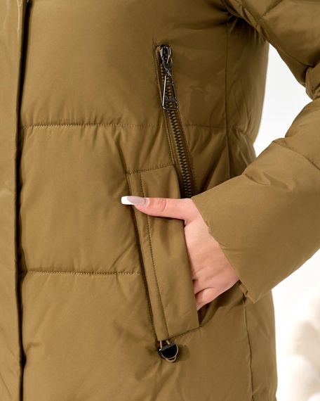 Оливкове пальто люкс якості з брелком помпоном | Зображення 9