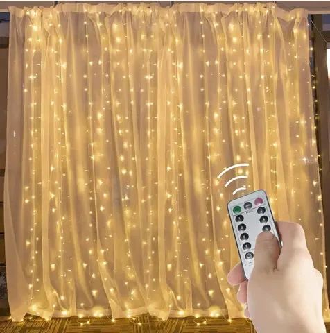 Гирлянда Водопад USB штора 3х2м, теплый белый, 200 LED + пульт / Новогодняя светодиодная гирлянда на окно | Зображення 4