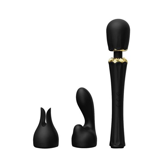 Вібромасажер з насадками Zalo Kyro Wand Obsidian Black — преміальна потужність і еротична гнучкість | Зображення 1