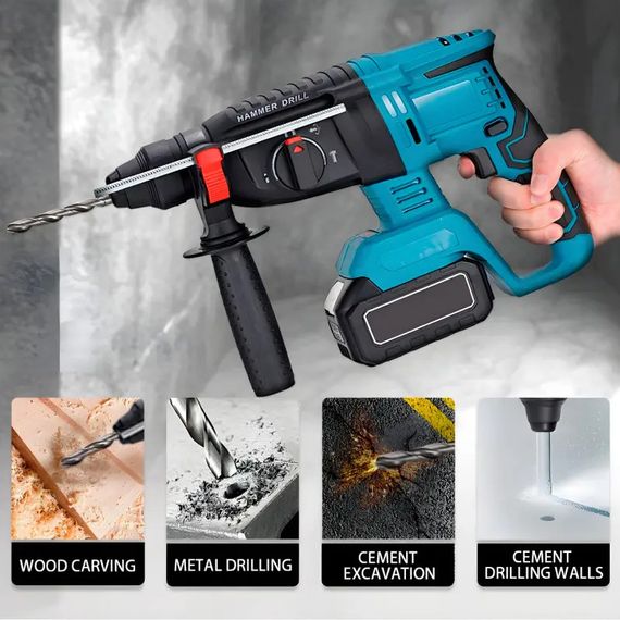 Перфоратор акумуляторний безщітковий KRAFFTEC 48V 2 акб 4.0AH дриль на акамуляторі для дому RU-528 в кейсі | Зображення 4