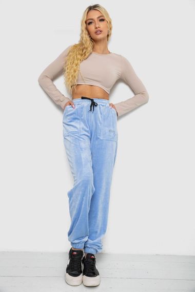 Штани жіночі велюрові, колір блакитний, 238R57862 | Зображення 1