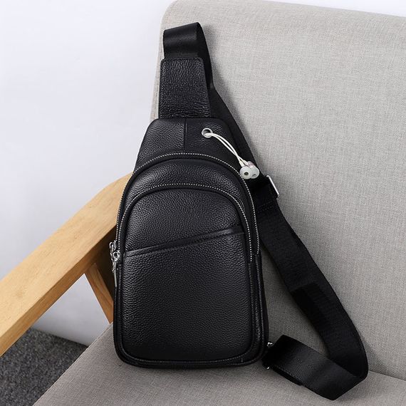 Сумка-слінг чоловіча чорна через плече з натуральної шкіри TIDING BAG A25F-515-1A | Зображення 2