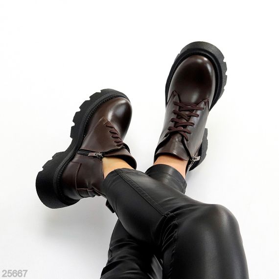 Дизайнерські асиметричні зимові черевики натуральна шкіра колір Шоколад | Зображення 1