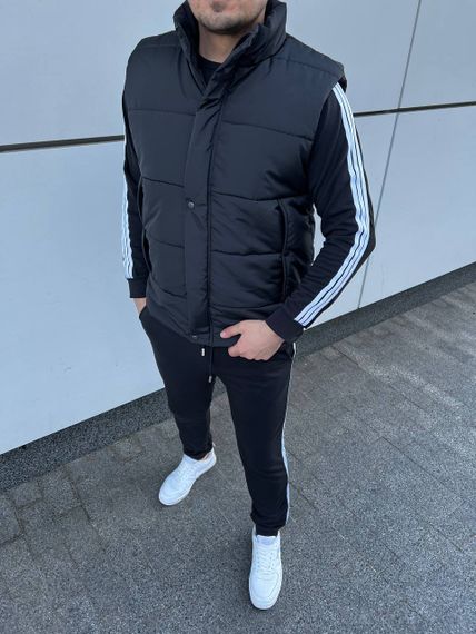 Мужской спортивный костюм тройка с жилетом AL0235 цвет черный, размер 54/56