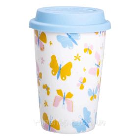 Порцелянаовий стакан із силіконовою кришкою та отвором для трубочки 420 мл Білий RX-N240546W