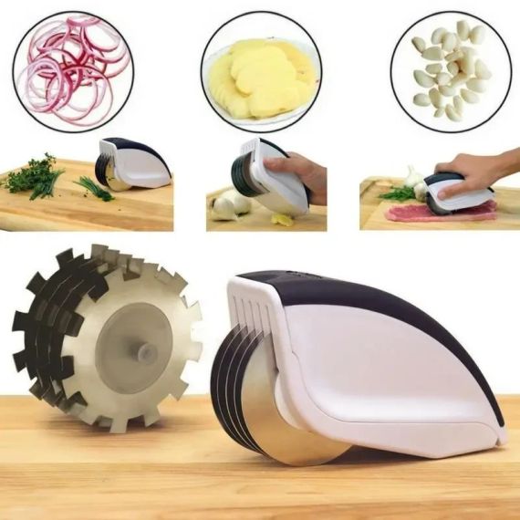 Нож для нарезки 3 в 1 Rolling Mincer w-53 и Tenderizer с чесночным прессом овощерезка | Зображення 6
