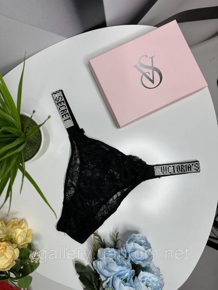 Жіночі трусики буферикова Victoria's Secret зі стразами, танга Вікторія Сікрет зі стразами XL, Чорний | Зображення 3
