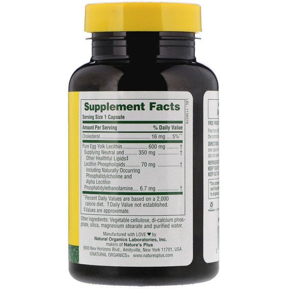 Лецитин Nature's Plus Egg Yolk Lecithin 600 mg 90 Veg Caps NTP4173 | Зображення 1