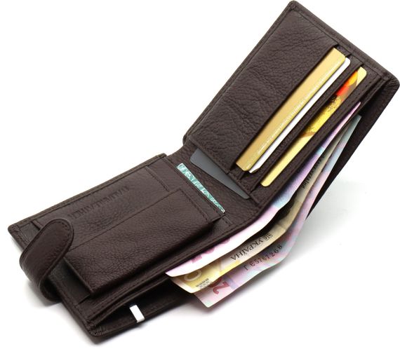 Шкіряне чоловіче портмоне на кнопці ST Leather ST104 Коричневе | Зображення 5