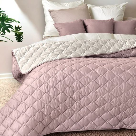 Двустороннее покрывало IDEIA Cube 210х240 см микрофибра с антиаллергенным волокном, пудра/св.серый