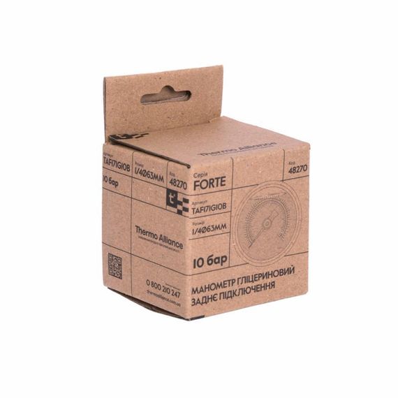 Манометр гліцериновий Thermo Alliance Forte d63 мм, 1/4"Н із заднім під'єднанням (латунь) 0–10 барів TAF171G10B | Зображення 5