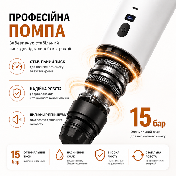 Портативная кофеварка эспрессо с подогревом воды 18 бар аккумуляторная 7800mAh для капсул и молотого кофе. Белая | Зображення 7