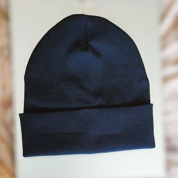 Шапка дитяча 5-12 років 52-54см темно синя подвійна з відворотом весна/осінь бавовна