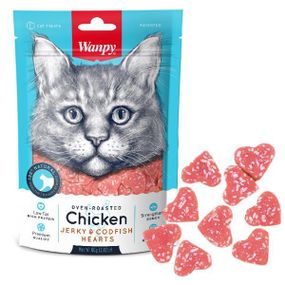 Wanpy Chicken Jerky & Codfish Hearts ванпи сердечки курица с треской лакомство для котов 0.08кг