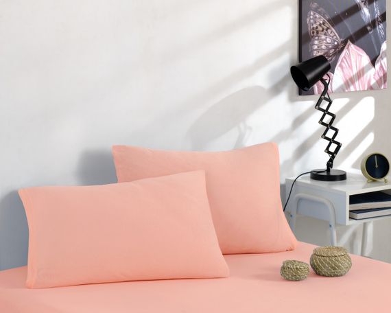 Простынь 90x200см трикотаж (джерси) на резинке с наволочками Персиковая | Зображення 1