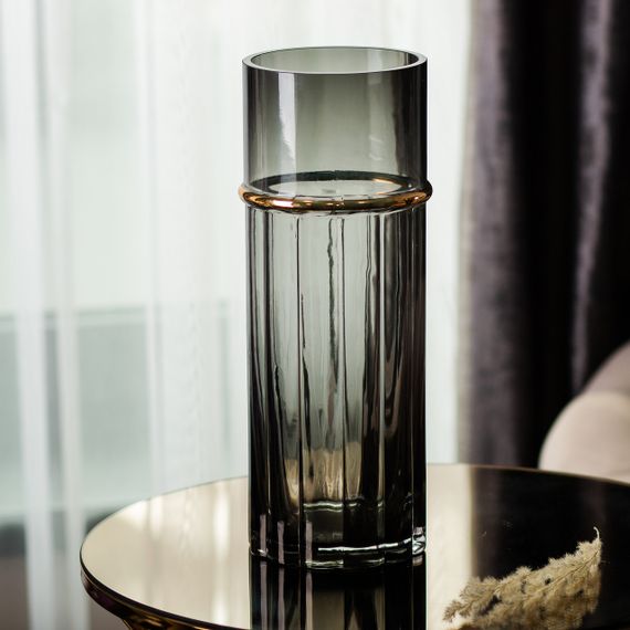 Ваза для цветов из стекла, декоративная, серая, 30 см HP-1705 | Зображення 2