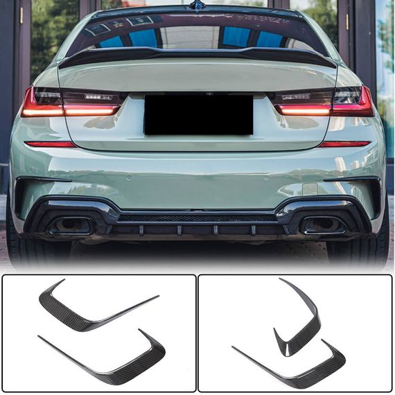 Накладки на задній бампер Flap (для M-Sport 2018-2022, Карбон) для BMW 3 серія G20/21 2018- рр | Зображення 1