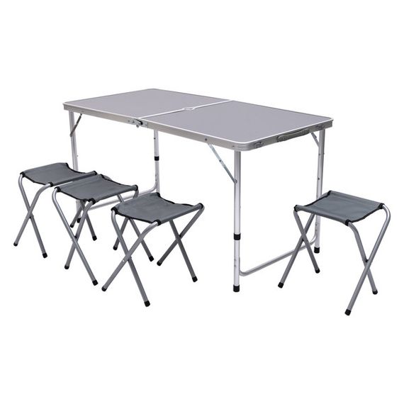 Розкладний стіл + 4 стільці кемпінговий набір для пікніка, риболовлі, відпочинку, туризму Сірий JY-12060G