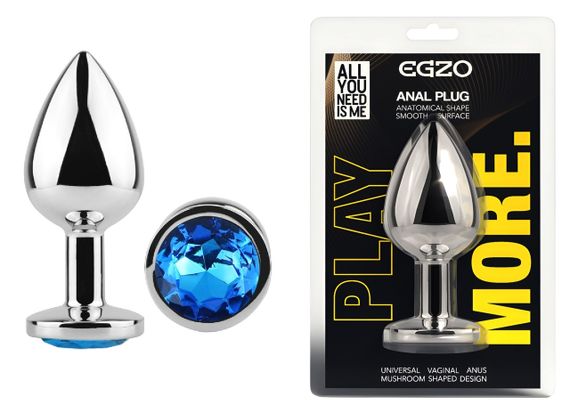 Анальная пробка с кристаллом EGZO - Silver Round Plug Blue size M
