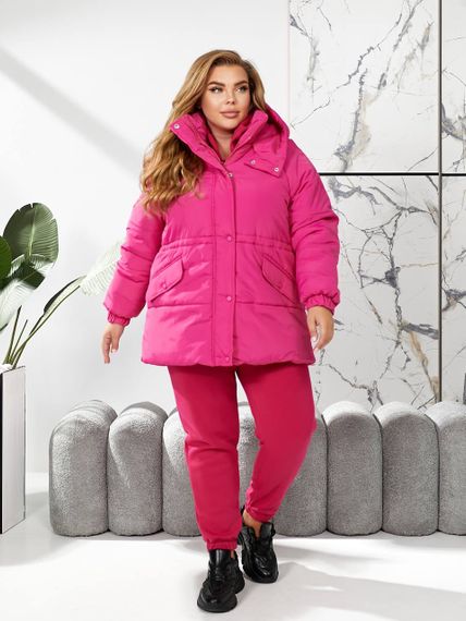 Женская теплая зимняя куртка на кулиске с капюшоном NB24035 цвет розовый, размер 42/44 | Зображення 5