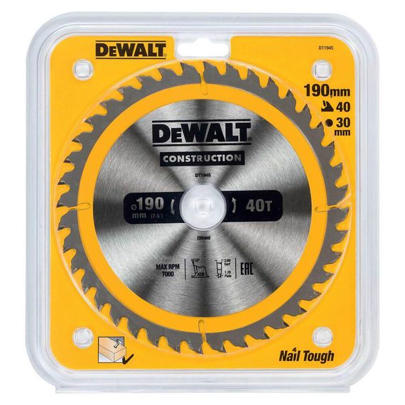 Диск пильний СONSTRUCTION 190*30мм DeWALT DT1945 | Зображення 1