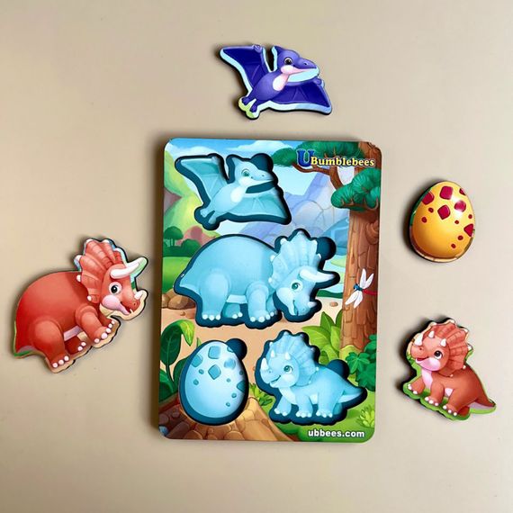 Деревянный пазл-вкладыш "Динозавры" Ubumblebees (ПСФ124) PSF124 фон с подсказкой | Зображення 1