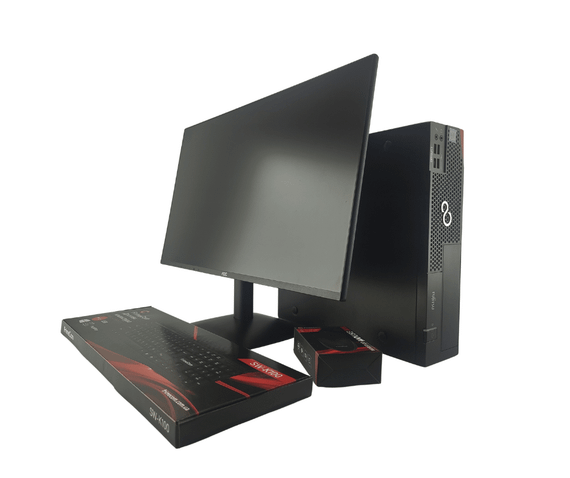 Комплект ПК: комп'ютер Fujitsu Esprimo D556 E90 SFF / Intel Core i5-6400 (4 ядра по 2.7 - 3.3 GHz) / 4 GB DDR4 / 120 GB SSD / Intel HD Graphics 530 + Новий монітор AOC 24B31H/24" (1920x1080) IPS / Кабелі б/в + Подарунок Дротова клавіатура + мишка | Зображення 1