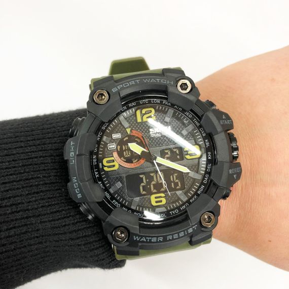 Годинник наручний чоловічий SKMEI 1520AG ARMY GREEN, військовий чоловічий наручний годинник зелений. Колір: зелений | Зображення 1