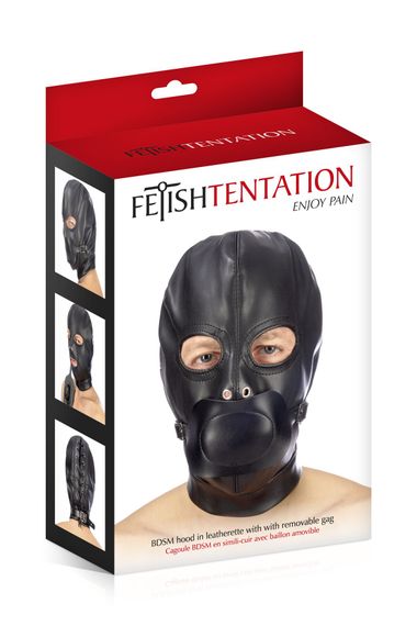 Капюшон с кляпом для БДСМ Fetish Tentation BDSM hood in leatherette with removable gag | Зображення 2