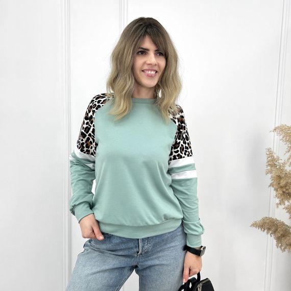 Женская легкая трикотажная кофта с леопардовым принтом GF04196 цвет мятный, размер 42/44 | Зображення 3