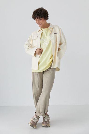 Котонова сорочка з накладними кишенями - кремовий цвет, ONE SIZE (є розміри) | Зображення 2