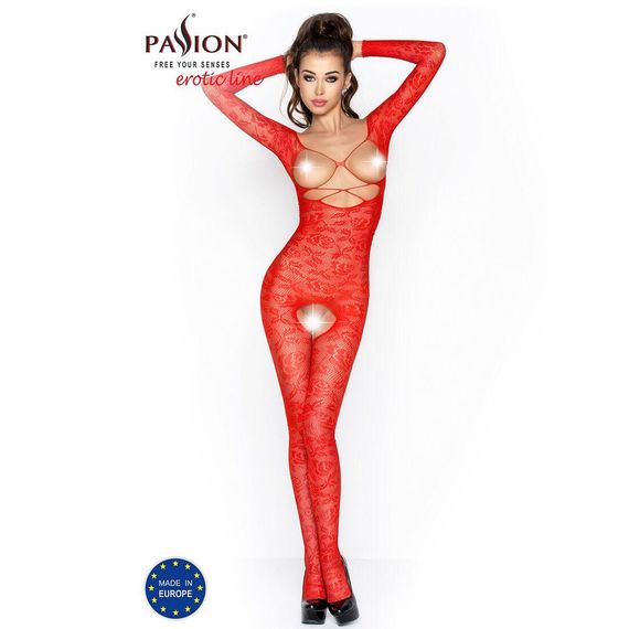 Бодистокинг Passion BS031 red, комбинезон с открытой грудью | Зображення 1
