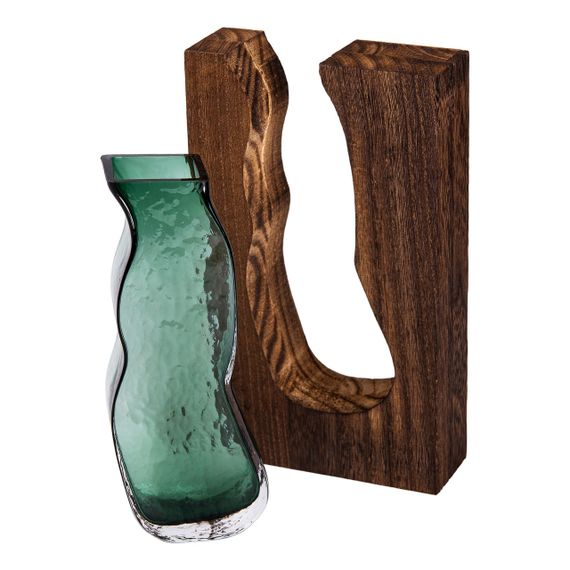 Скляна ваза з дерев'яною рамою, прямокутна 23,5 см | Зображення 3