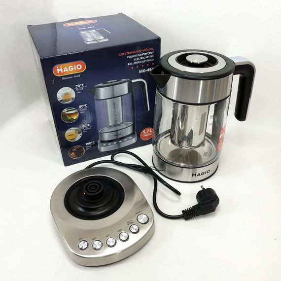 Електрочайник MAGIO MG-494, чайник прозорий з підсвічуванням, чайник дисковий, електрочайник з підсвічуванням | Зображення 5