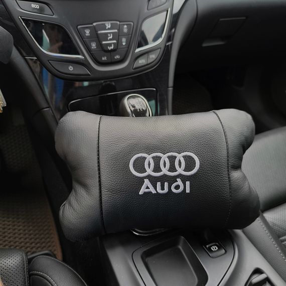 Набор автодушки 2шт на подголовник Audi / Ауди из натуральной кожи черная / Подголовник в машину | Зображення 5