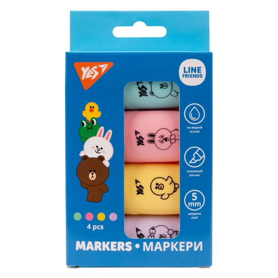 Набір текстових маркерів YES Line Friends 390711 4 шт