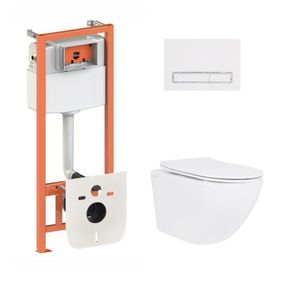 Готовое решение Qtap для ванной комнаты: подвесной унитаз Jay Ultra Quiet 520x360x320 + комплект инсталляции Nest 4 в 1 (линейная