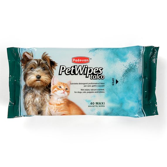 Очищувальні вологі серветки PADOVAN Pet Wipes Talco з ароматом тальку 40 шт