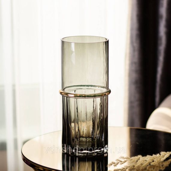 Декоративная ваза для цветов из серого стекла с золотым ободком 25 см HP-1704 | Зображення 2